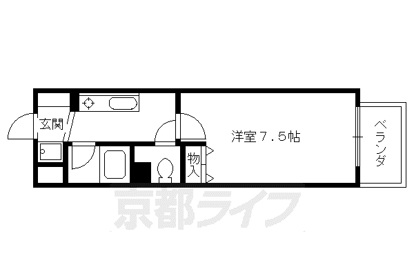 阪急電鉄京都線 大宮駅(京都) 徒歩2分 10階建 築29年(1K/6階)の間取り写真