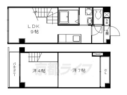 ボヌール北村(2LDK/4階)の間取り写真