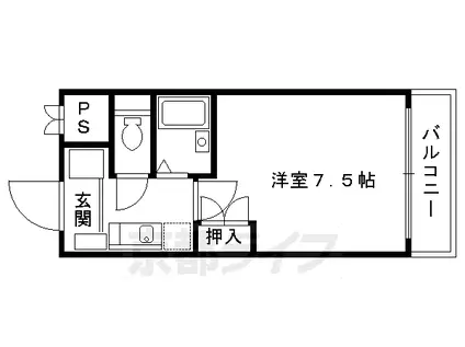京都市烏丸線 烏丸御池駅 徒歩3分 5階建 築28年(1K/5階)の間取り写真