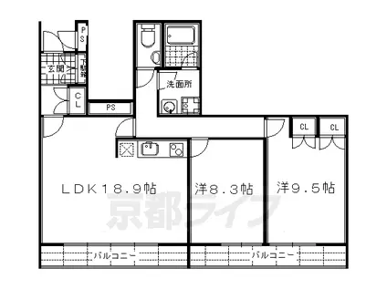 京阪電気鉄道京阪線 三条駅(京都) 徒歩10分 5階建 築27年(2LDK/2階)の間取り写真