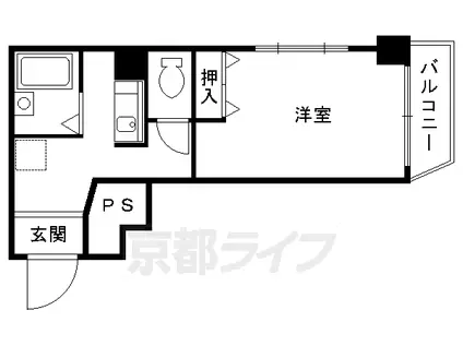 京都市東西線 京都市役所前駅 徒歩6分 5階建 築28年(1K/4階)の間取り写真