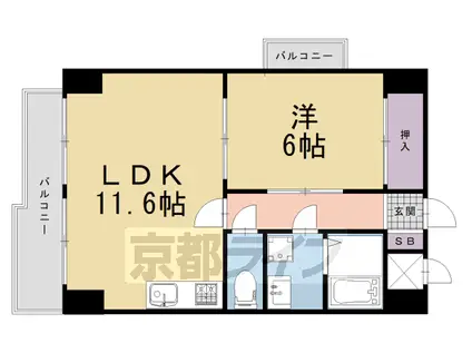 京阪電気鉄道京阪線 清水五条駅 徒歩7分 10階建 築37年(1LDK/6階)の間取り写真