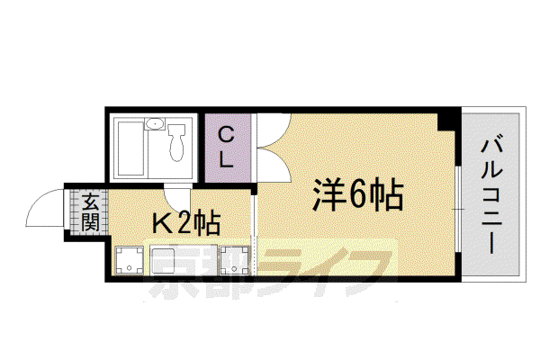 京都市烏丸線 四条駅(京都市営) 徒歩7分 5階建 築41年(1K/5階)の間取り写真