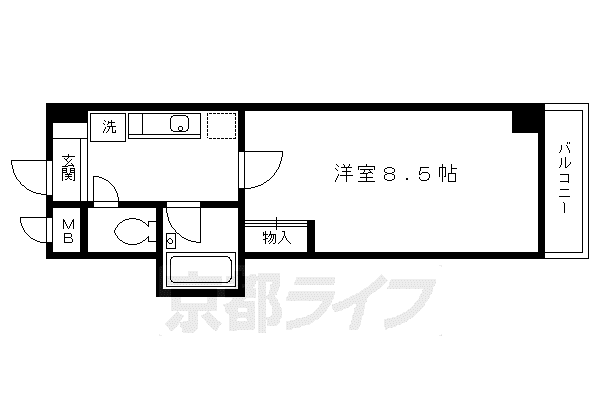 クオーレ京都(1K/2階)の間取り写真