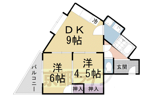 京都市烏丸線 今出川駅 徒歩14分 11階建 築50年(2LDK/9階)の間取り写真