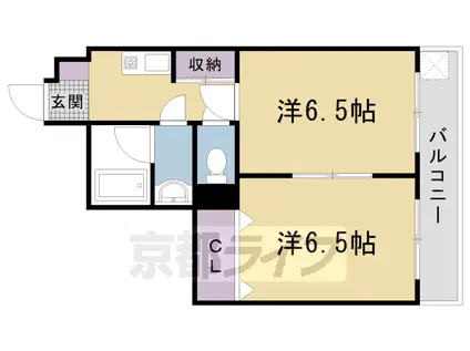 京都市東西線 太秦天神川駅 徒歩17分 5階建 築36年(2K/2階)の間取り写真