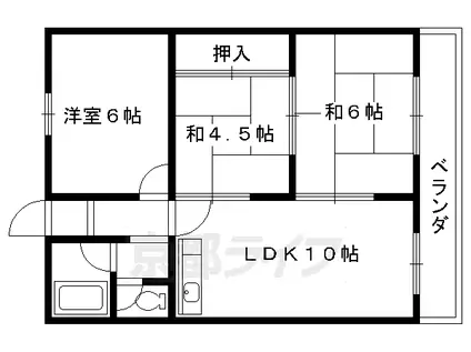 京都市烏丸線 北山駅(京都) 徒歩23分 6階建 築46年(3LDK/3階)の間取り写真