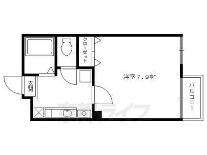 京都市烏丸線 四条駅(京都市営) 徒歩5分 5階建 築27年(1K/3階)の間取り写真