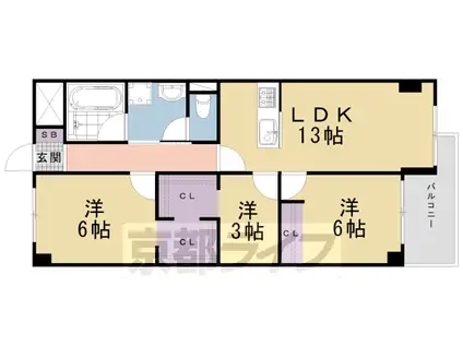 東海道本線 西大路駅 徒歩8分 10階建 築41年(3LDK/9階)の間取り写真