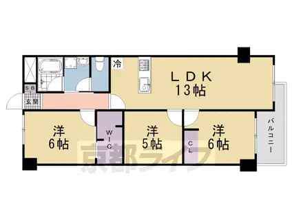 東海道本線 西大路駅 徒歩8分 10階建 築41年(3LDK/9階)の間取り写真