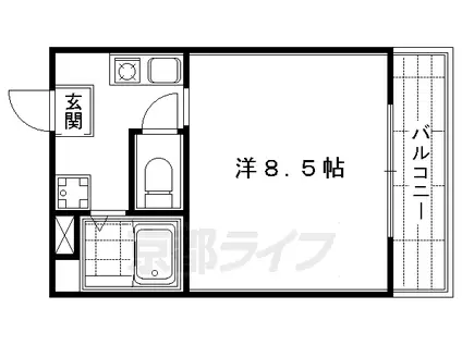 京都市東西線 烏丸御池駅 徒歩12分 5階建 築27年(1K/3階)の間取り写真