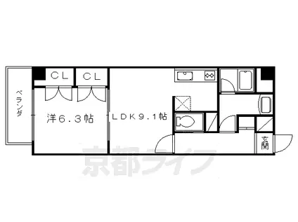 京阪電気鉄道京阪線 三条駅(京都) 徒歩10分 7階建 築31年(1LDK/2階)の間取り写真