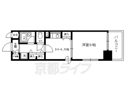 阪急電鉄京都線 京都河原町駅 徒歩2分 14階建 築27年(1DK/9階)の間取り写真