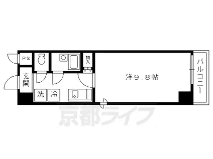 京都市東西線 二条城前駅 徒歩6分 6階建 築26年(1K/5階)の間取り写真
