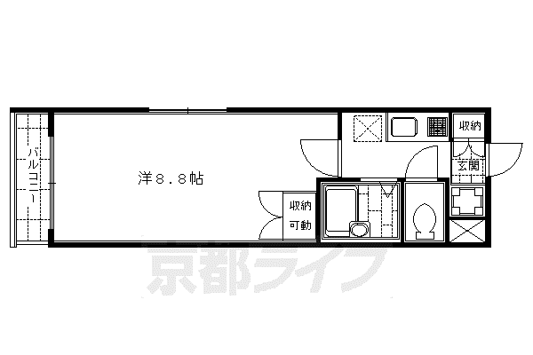 京都市烏丸線 四条駅(京都市営) 徒歩3分 5階建 築26年(1K/3階)の間取り写真