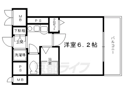 京都市烏丸線 烏丸御池駅 徒歩6分 11階建 築25年(1K/5階)の間取り写真