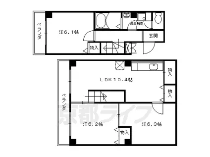京都市東西線 京都市役所前駅 徒歩6分 6階建 築28年(3LDK/5階)の間取り写真
