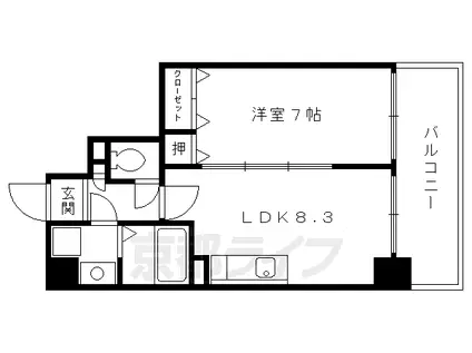 東海道本線 京都駅 徒歩7分 8階建 築24年(1LDK/6階)の間取り写真