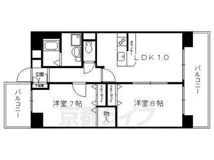 京都市烏丸線 四条駅(京都市営) 徒歩2分 11階建 築24年(2LDK/11階)の間取り写真
