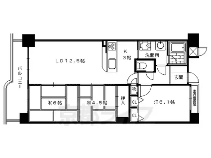 山陰本線 二条駅 徒歩5分 11階建 築28年(3LDK/10階)の間取り写真
