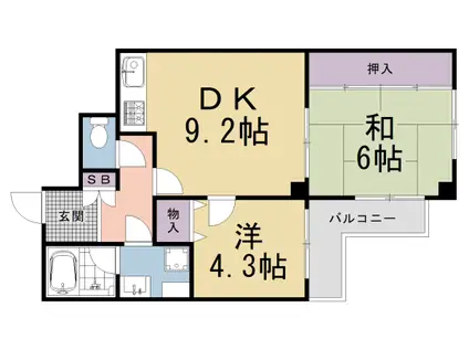 京都市烏丸線 烏丸御池駅 徒歩9分 8階建 築40年(2DK/5階)の間取り写真