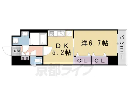 京都市烏丸線 四条駅(京都市営) 徒歩4分 10階建 築23年(1DK/2階)の間取り写真