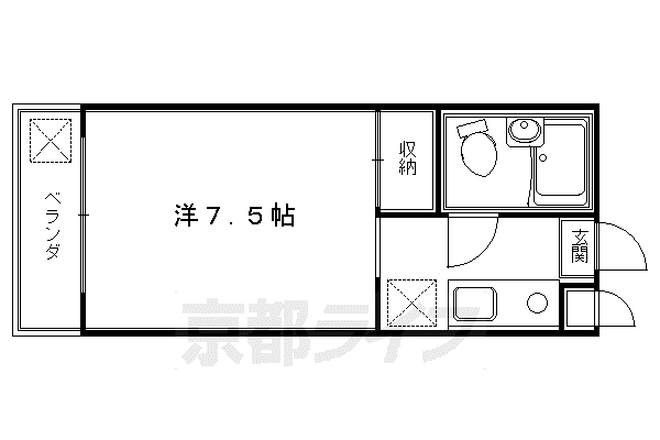 阪急電鉄京都線 大宮駅(京都) 徒歩8分 5階建 築42年(1K/4階)の間取り写真