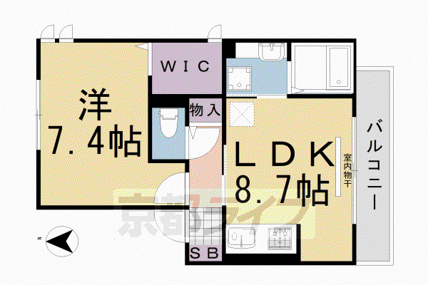 阪急電鉄京都線 大宮駅(京都) 徒歩8分 2階建 築4年(1LDK/1階)の間取り写真