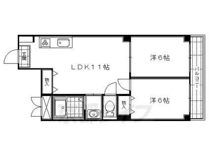 京都市烏丸線 丸太町駅(京都市営) 徒歩9分 6階建 築36年(2LDK/4階)の間取り写真