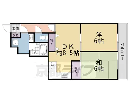 京都市烏丸線 烏丸御池駅 徒歩4分 5階建 築46年(2DK/3階)の間取り写真