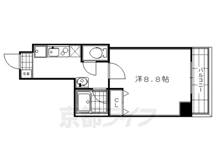 阪急電鉄京都線 大宮駅(京都) 徒歩5分 7階建 築22年(1K/6階)の間取り写真
