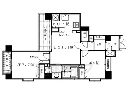 京都市烏丸線 烏丸御池駅 徒歩3分 10階建 築25年(2LDK/2階)の間取り写真