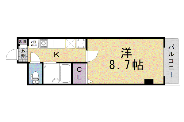 京都市烏丸線 五条駅(京都市営) 徒歩8分 5階建 築22年(1K/2階)の間取り写真