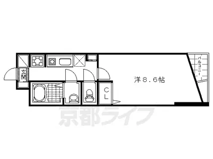 京都市烏丸線 五条駅(京都市営) 徒歩5分 4階建 築21年(1K/2階)の間取り写真