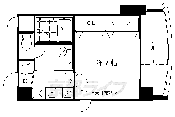 京都市東西線 二条駅 徒歩7分 10階建 築21年(1K/7階)の間取り写真