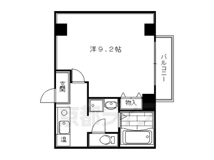 京都市烏丸線 四条駅(京都市営) 徒歩4分 9階建 築21年(1K/9階)の間取り写真