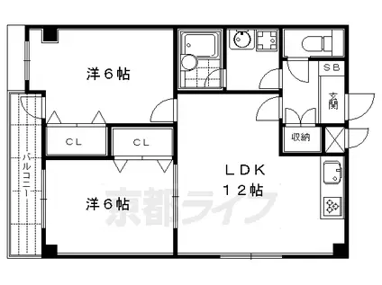 京都市烏丸線 四条駅(京都市営) 徒歩7分 6階建 築35年(2LDK/6階)の間取り写真