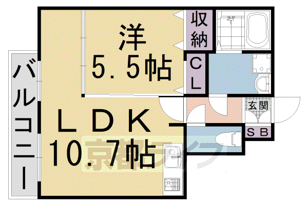 山陰本線 二条駅 徒歩4分 3階建 築21年(1LDK/3階)の間取り写真