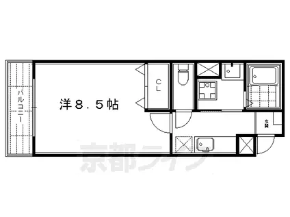 京都市烏丸線 烏丸御池駅 徒歩8分 5階建 築21年(1K/3階)の間取り写真