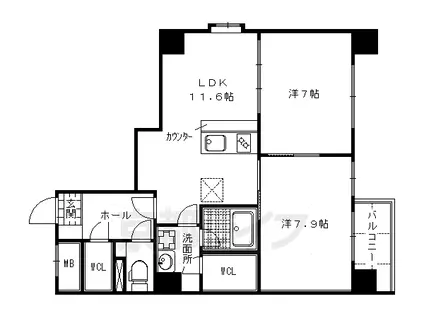 京阪電気鉄道京阪線 三条駅(京都) 徒歩9分 7階建 築21年(2LDK/3階)の間取り写真
