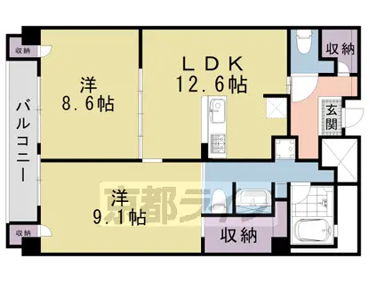 京阪電気鉄道京阪線 三条駅(京都) 徒歩9分 7階建 築21年(2LDK/7階)の間取り写真