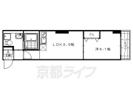 京都市烏丸線 烏丸御池駅 徒歩3分 7階建 築20年(1LDK/4階)の間取り写真