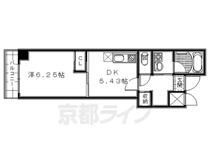 阪急電鉄京都線 京都河原町駅 徒歩8分 5階建 築20年(1DK/1階)の間取り写真
