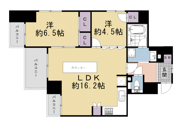 レジオン四条堀川(2LDK/4階)の間取り写真