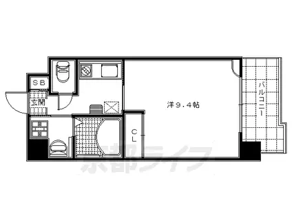 阪急電鉄京都線 大宮駅(京都) 徒歩3分 9階建 築20年(1K/2階)の間取り写真