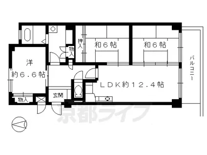 京都市烏丸線 丸太町駅(京都市営) 徒歩4分 5階建 築32年(3LDK/2階)の間取り写真