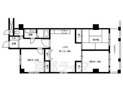 京都市東西線 京都市役所前駅 徒歩5分 7階建 築30年(3LDK/2階)の間取り写真