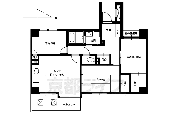 阪急電鉄京都線 大宮駅(京都) 徒歩8分 10階建 築27年(3LDK/5階)の間取り写真