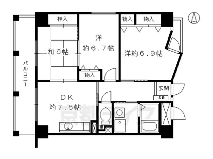 京阪電気鉄道京阪線 清水五条駅 徒歩6分 6階建 築26年(3DK/2階)の間取り写真