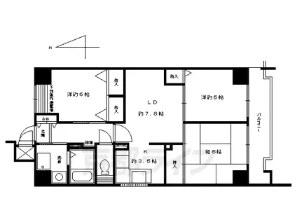 京都市烏丸線 五条駅(京都市営) 徒歩4分 10階建 築26年(3LDK/7階)の間取り写真